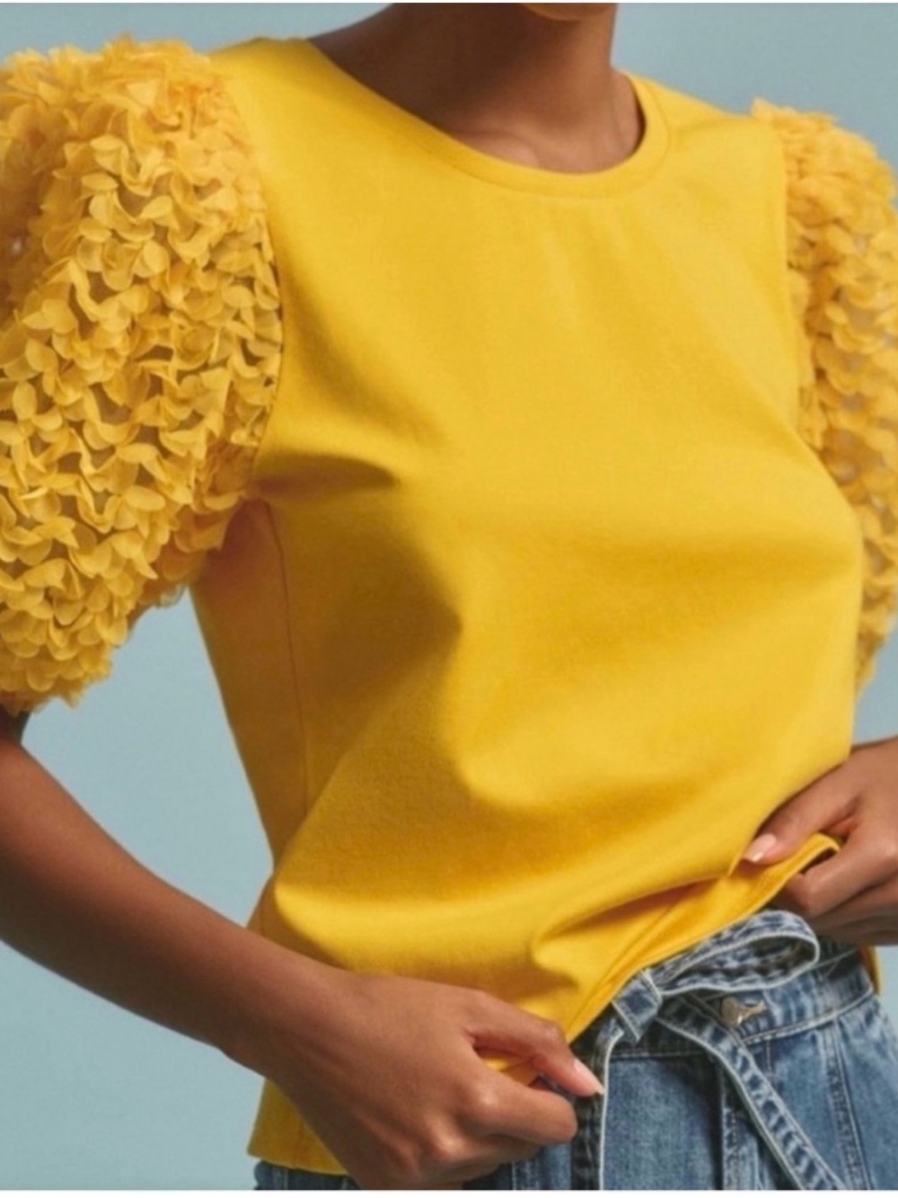 Flat White Anthropologie Yellow Lantern Sleeve Top